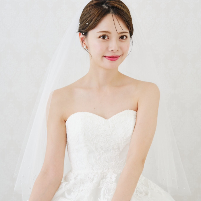 VE15 パール付ショートベール 人気　結婚式　挙式　ブライダル　ウェディング　ミディアムベールフェイスアップ