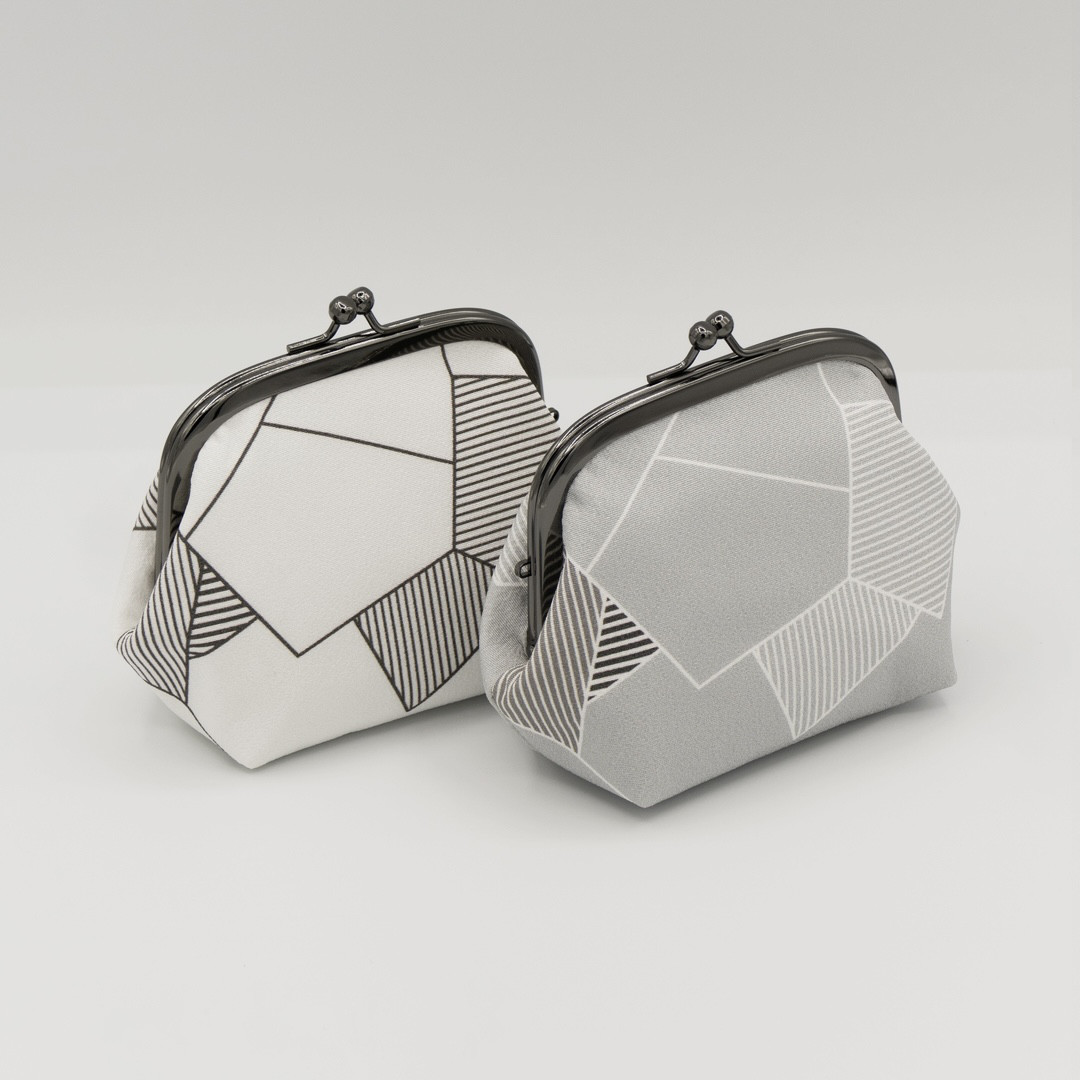 京友禅　がま口ポーチ『ONE TONE』　氷割　モノトーン