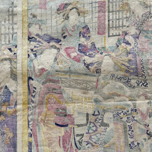 明治時代＜本物の美＞花魁 浮世絵 四代豊国 木版画 版画 antique