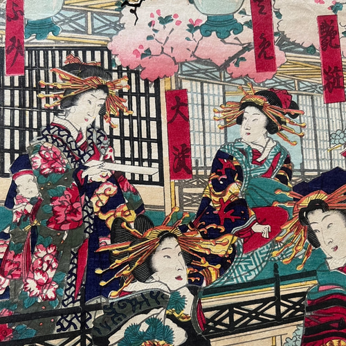 明治時代＜本物の美＞花魁 浮世絵 四代豊国 木版画 版画 antique