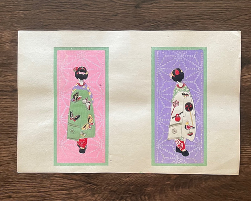 大正時代＜本物の美＞舞妓 木版画 初刷 ポチ袋 no.02 版画