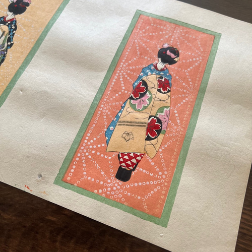 大正時代＜本物の美＞舞妓 木版画 初刷 ポチ袋 no.01 版画 antique art