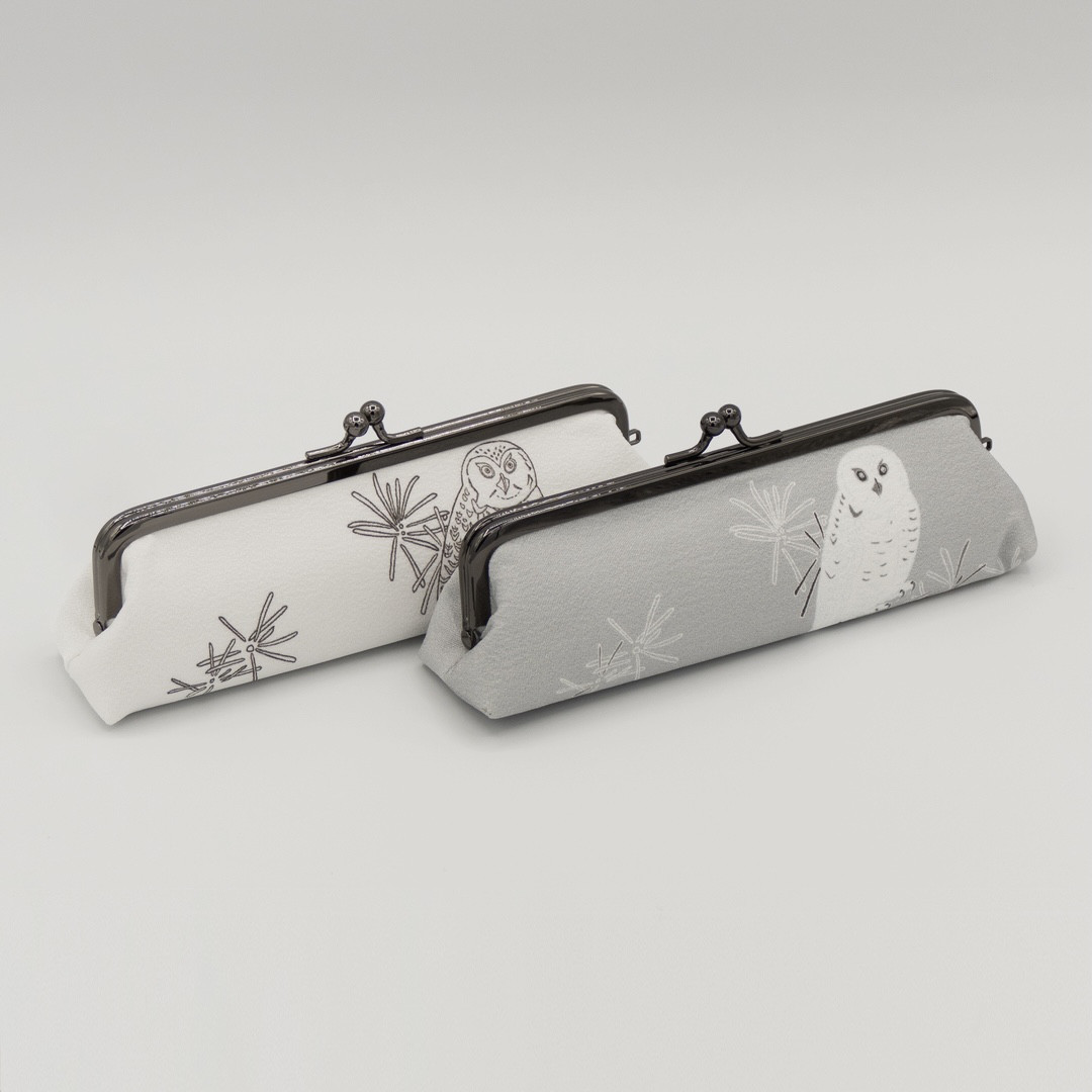 京友禅　がま口ペンケース（眼鏡ケース）『ONE TONE』　ふくろう　モノトーン