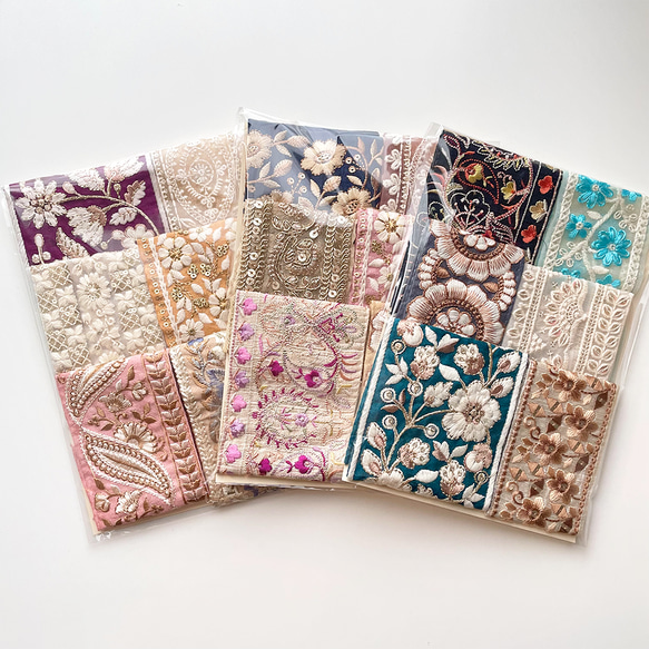 大特価 インド刺繍リボン 60サイズにいっぱい インド刺繍 リボン 幅：60mm~ 長さ：20cm~ 6本パック リボン