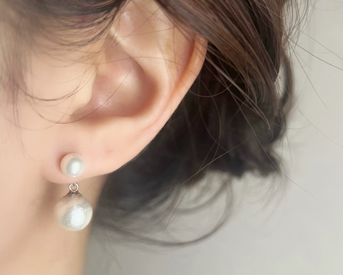 105 ブラック ゴールド パール フォーマル ハンドメイド ピアス イヤリング BLAZE（手芸） ピアス イヤリング Wコットンパール ゴールド チェーン