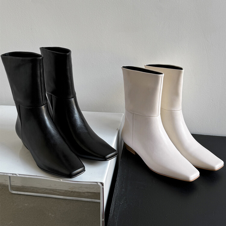 レディース柔らかく本革靴お洒落シンプルシューズローヒールショートブーツ大人カジュアル22cm-25cm #1075