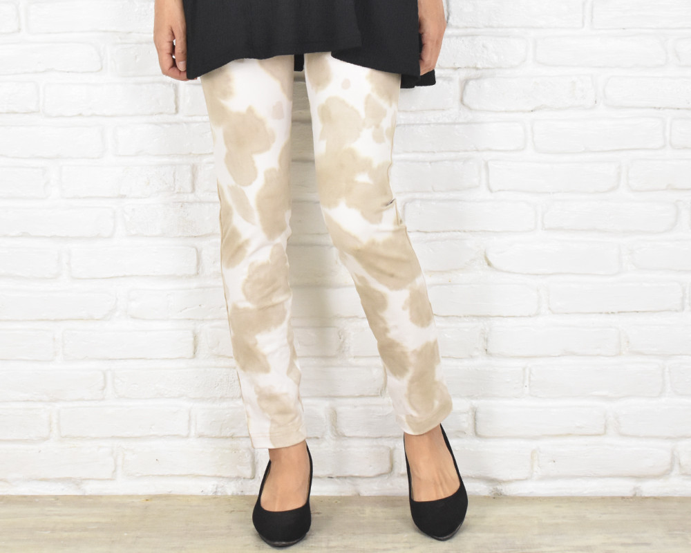 極上の穿き心地！ユニークな手染めのスキニーストレートストレッチロングパンツ　大きいサイズあり　ベージュグラデーション