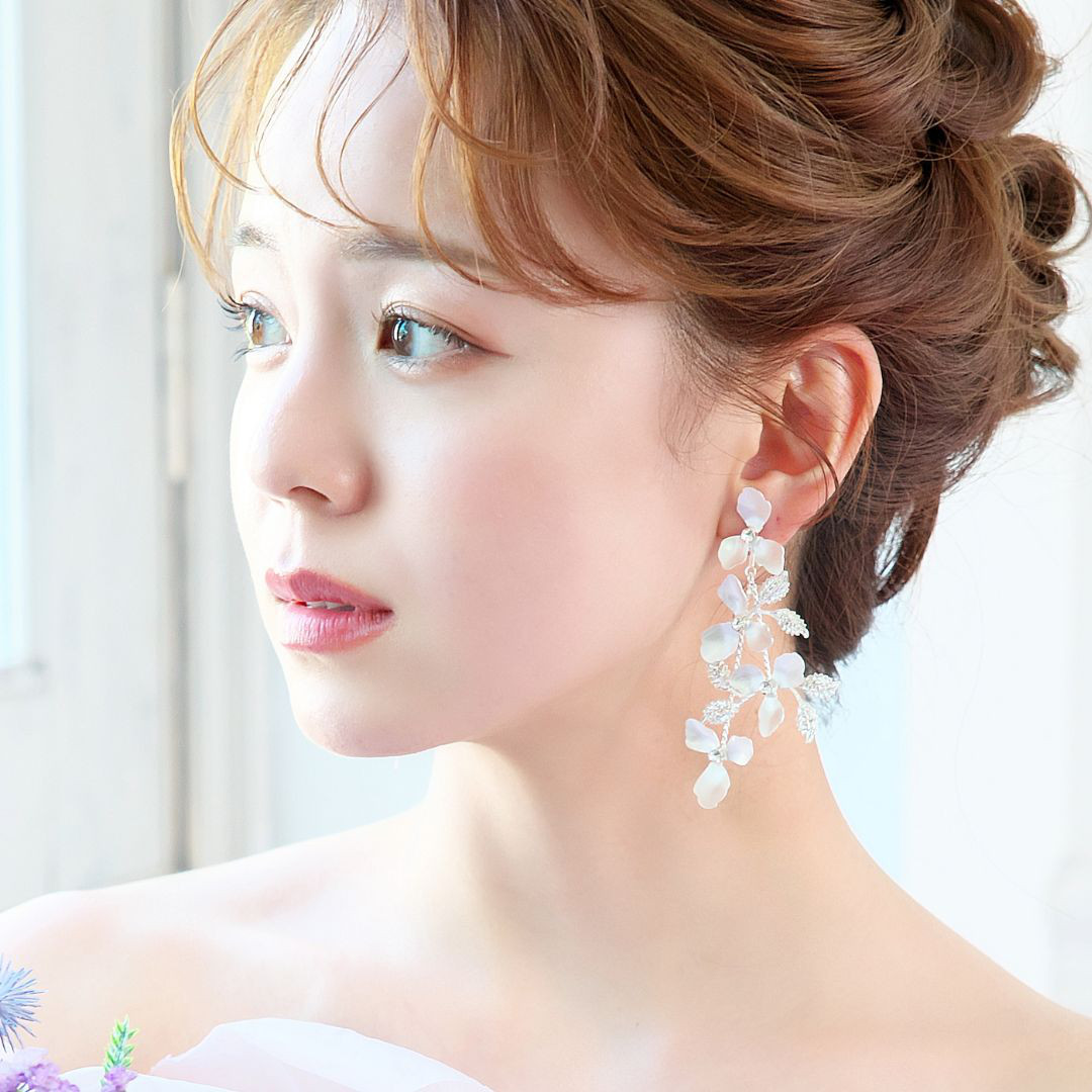 フラワー　花びら　ハート　シルバー　ゴールド　大ぶり　ノンホールピアス　5点