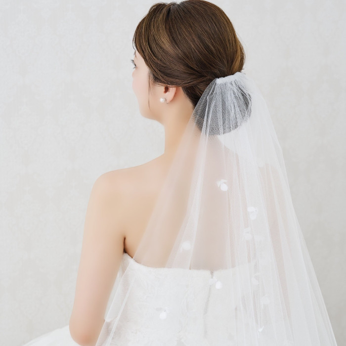 VE17 フラワー付ショートベール 人気　結婚式　挙式　ブライダル　ウェディング　ミディアムベールフェイスアップ