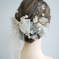 A178 リボン ドライフラワー オフホワイト シルバー 髪飾り 紐 水引