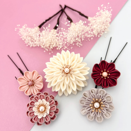つまみ細工髪飾り 髪飾り 和装髪飾り 成人式 結婚式 卒業式 七五三 M554 【つまみ細工の髪飾り 祝賀紅白牡丹】つまみ細工 髪飾り 絹