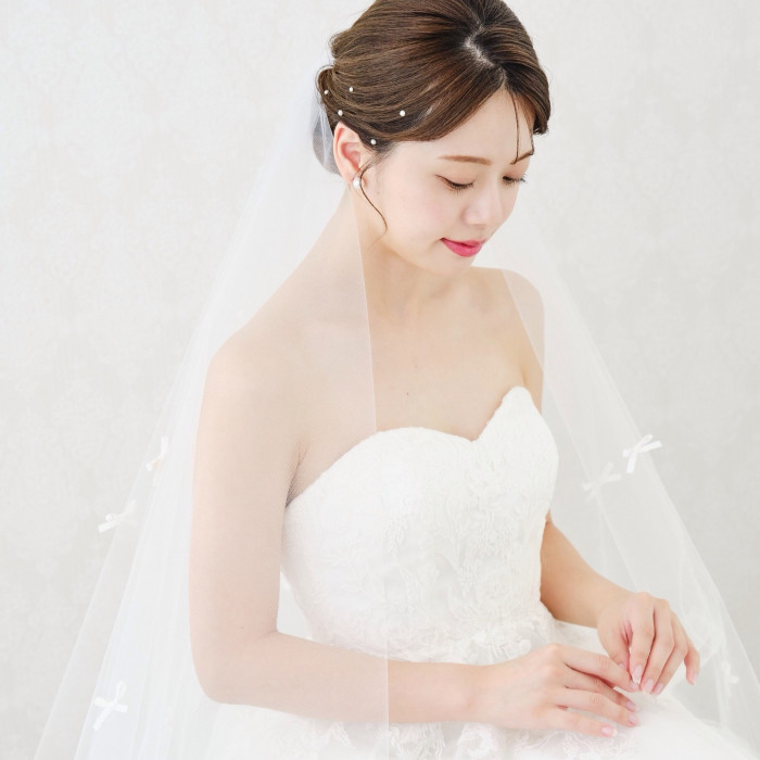 VE18 【ゼクシィ掲載】ショートベール 結婚式　挙式　ブライダル　ウェディング　ミディアムベールフェイスアップ