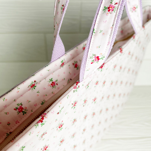 送料無料！ファスナーのレッスンバッグ⭐︎くすみラベンダーと小花柄