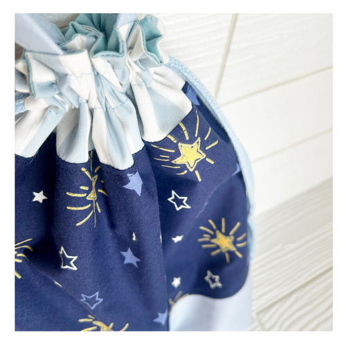 送料込み⭐︎星柄の持ち手付き！大きめ巾着袋⭐︎体操服入れ