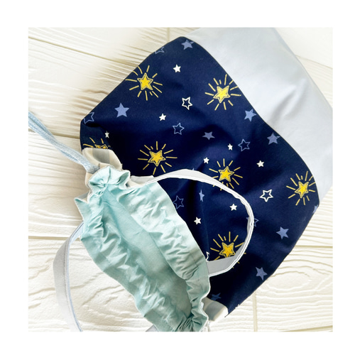 送料込み⭐︎星柄の持ち手付き！大きめ巾着袋⭐︎体操服入れ