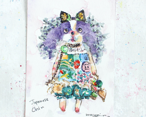 水彩画「可愛い人形」 ラグドールのミニぬいぐるみ」 水彩画イラスト 原画 はがきサイズ 絵画 絵画