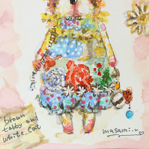 白熊　ハート　水彩紙　原画　コラージュ　絵画　アート dae58465fdda0a966851beefcc6cc0