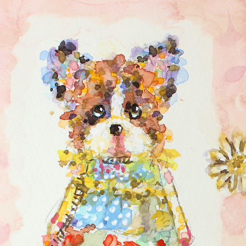 キジトラ白 猫 水彩画 イラスト 原画 はがき サイズ イラスト
