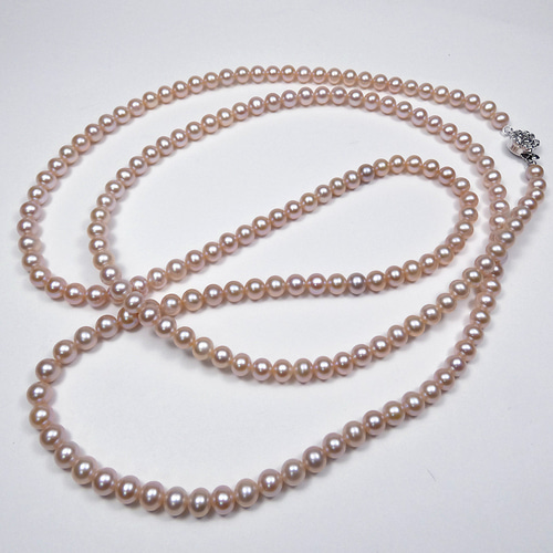 本真珠ネックレス ロングニアラウンド6.5-7mm パープリッシュ