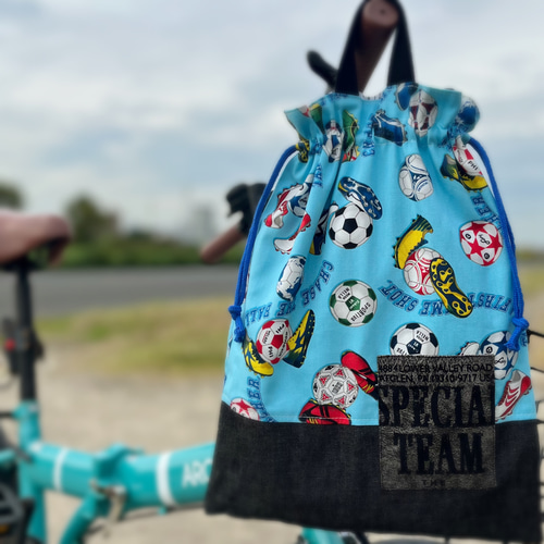 サイズ変更OK☆サッカーボール☆レッスンバッグ/保育園/体操服袋/上靴
