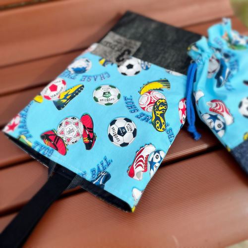サイズ変更OK☆サッカーボール☆レッスンバッグ/保育園/体操服袋/上靴