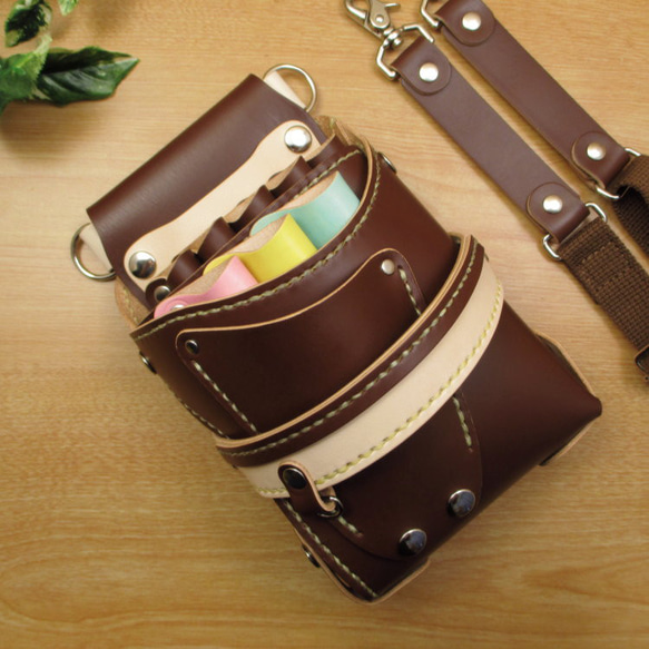 ブラウン＆カラフル　８丁差し　本革シザーケース　SCA-143/CBA 手縫い 本革 8丁差し シザーケース (ブラウン×カラフル) SCA-143/CBA