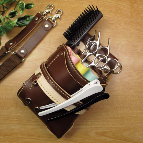 手縫い 本革 8丁差し シザーケース (ブラウン×カラフル) SCA-143/CBA