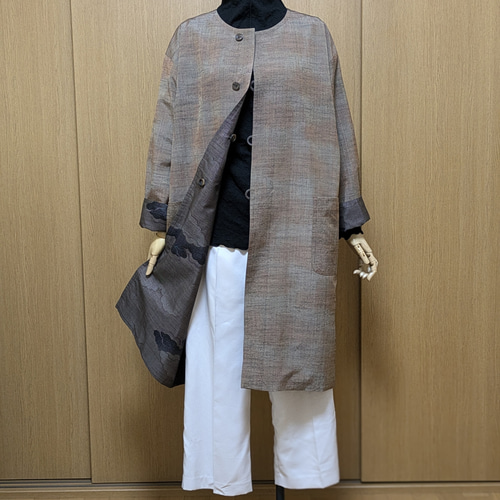 着物リメイク リバーシブルコート 大島紬と紬 FREE SIZE コート さら  