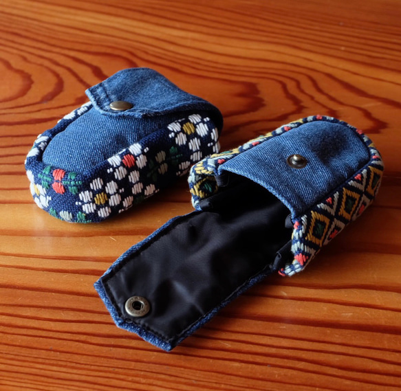 Kogin 豎款無線耳機盒 [刺繡 ☺︎刺子繡] 牛仔布改造 ☺︎ 高爾夫球盒 ⌘接受預訂⌘ 第5張的照片