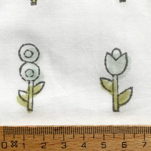 インド ブロックプリント生地 [55cm単位] Sanganeri フラワーフィールド グリーン 花 CH IF0096 3枚目の画像