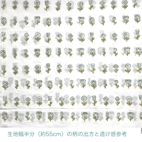 インド ブロックプリント生地 [55cm単位] Sanganeri フラワーフィールド グリーン 花 CH IF0096 4枚目の画像
