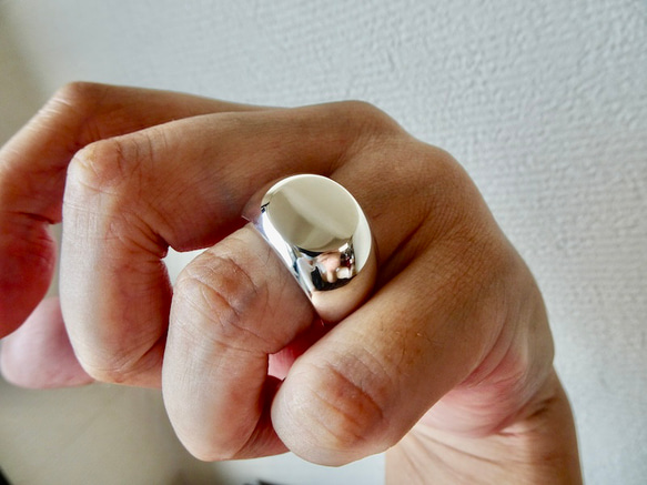 仁尾彫金『プラチナ、丸の印台リング、磨き』ハンドメイド330 指輪 