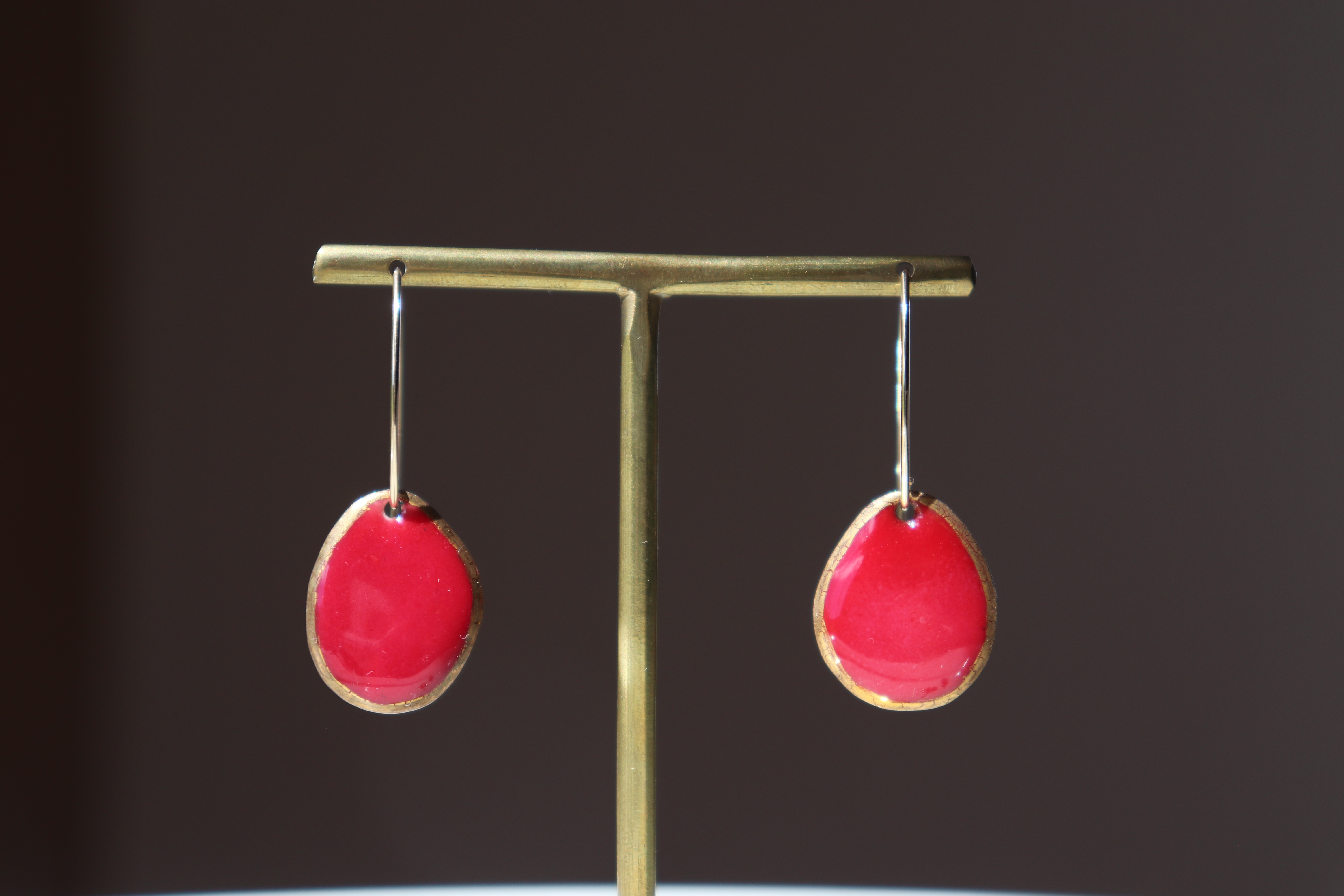 Wire Stone Earrings (red)七宝焼き