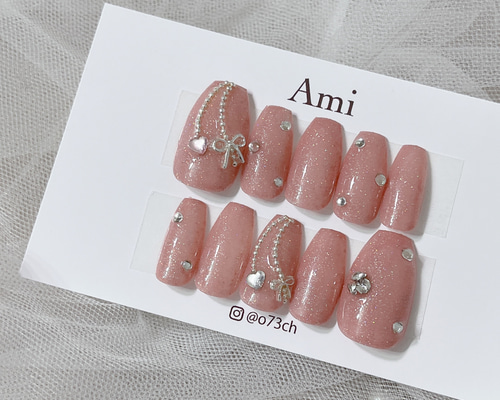 ネイルチップ オーダー リボン 韓国 ガーリー 埋めつくし 3d ハート 白 ネイルチップ オーダー リボン 韓国 ガーリー 埋めつくし 3d