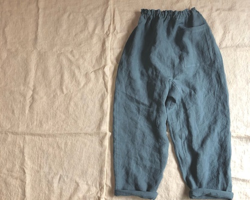 リネンのもんぺ ターコイズ ロングパンツ nuuMonpe 通販｜Creema 