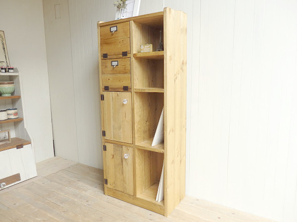 サイズデザインオーダー可2バッタン扉2扉キャビネットシャビー