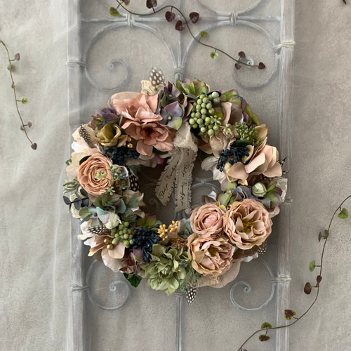 アンティークリース リース シャビーシック ナチュラル 造花 壁飾り