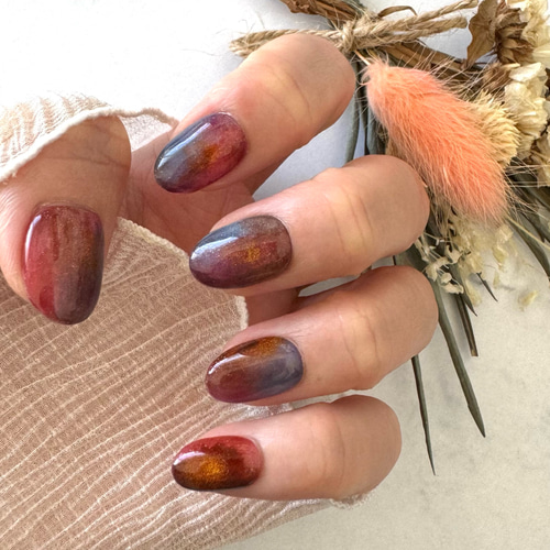 サイズオーダー】秋色ニュアンスネイルチップ/マグネットネイル/個性派