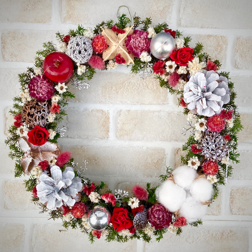 早割クリスマスリース2024☆cretama大きめXmasリース ドライフラワー