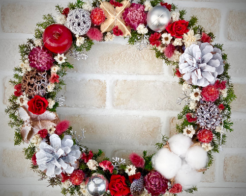早割クリスマスリース2024☆cretama大きめXmasリース ドライフラワー