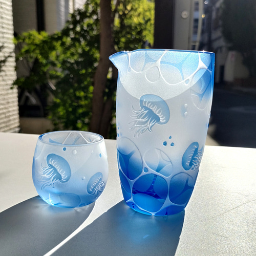 受注制作】minamoくらげ 徳利とぐい呑みセット サンドブラスト