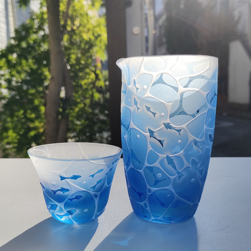値下げしました　サンドブラスト用花器 受注制作】minamo小魚 徳利とぐい呑みセット サンドブラスト 酒器