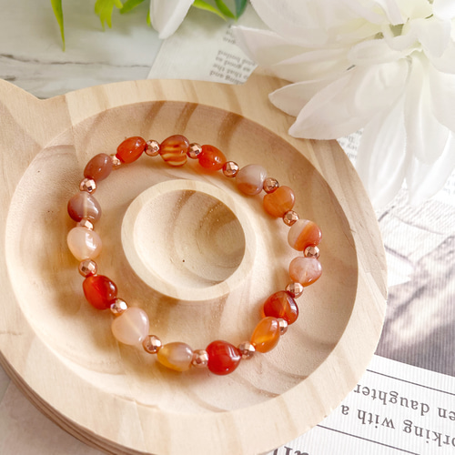 ハート カーネリアン リボン ヘマタイト ブレスレット 天然石 ピンク