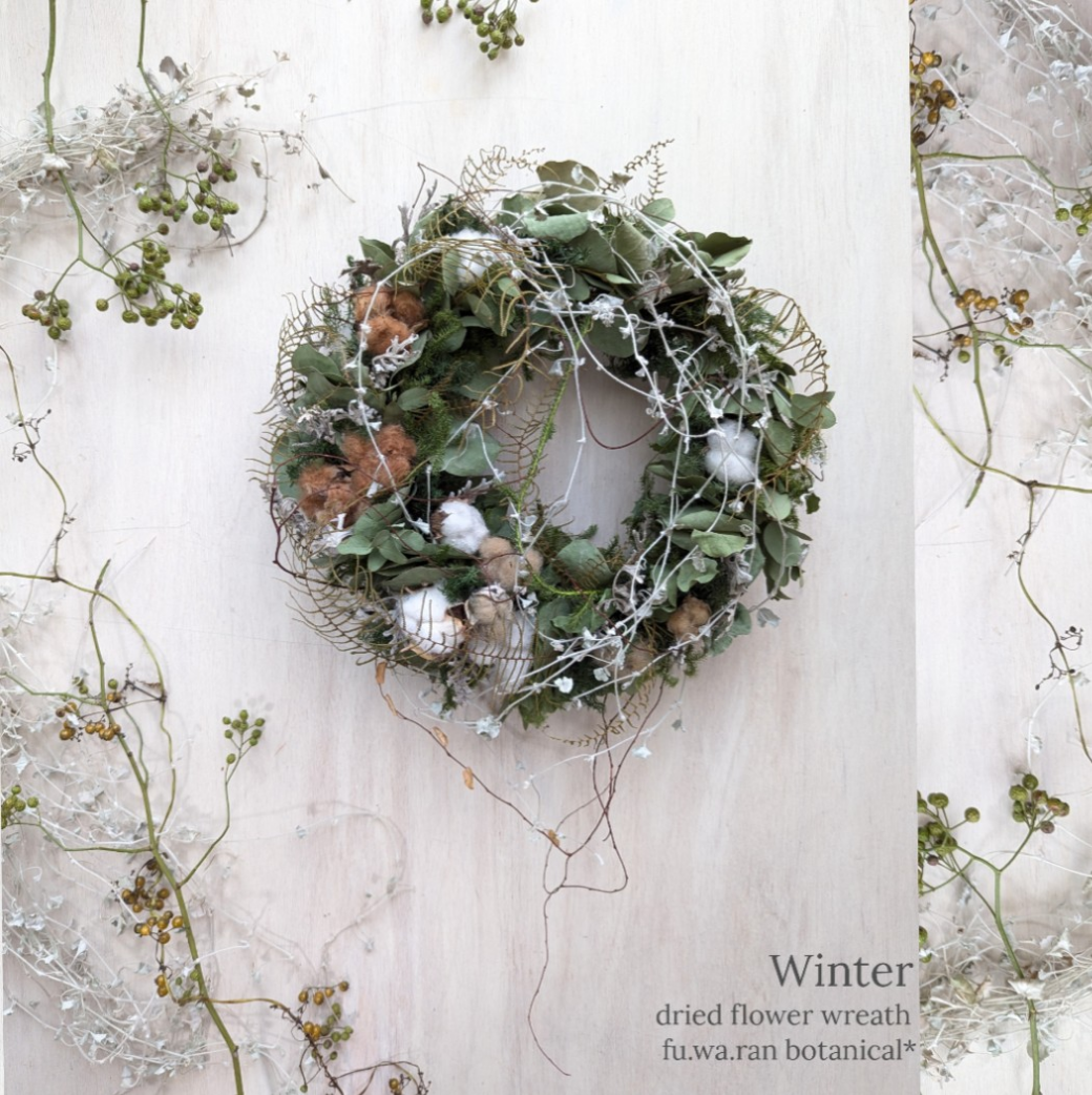 Winter＊ユーカリ＆コットン ドライフラワーリース リース fu.wa