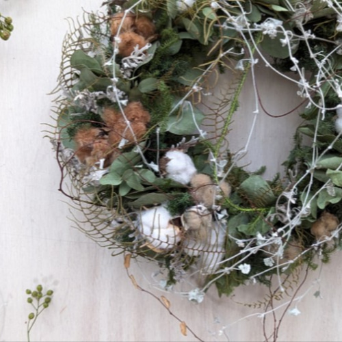 Winter＊ユーカリ＆コットン ドライフラワーリース リース fu.wa.ran
