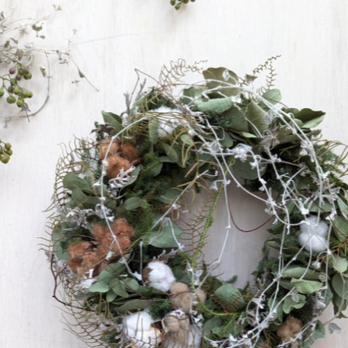Winter＊ユーカリ＆コットン ドライフラワーリース リース fu.wa.ran