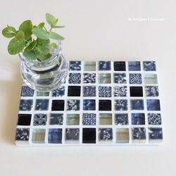 【ラッピング可】パヴェモザイク タイルのディスプレイトレイ Slim ブルー mini 3枚目の画像