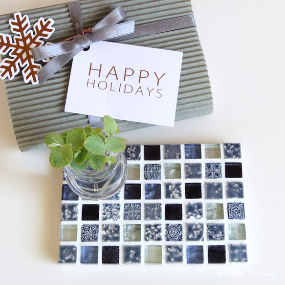 【ラッピング可】パヴェモザイク タイルのディスプレイトレイ Slim ブルー mini 1枚目の画像