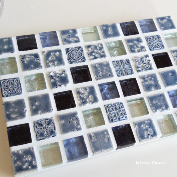 【ラッピング可】パヴェモザイク タイルのディスプレイトレイ Slim ブルー mini 6枚目の画像