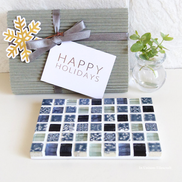 【ラッピング可】パヴェモザイク タイルのディスプレイトレイ Slim ブルー mini 2枚目の画像